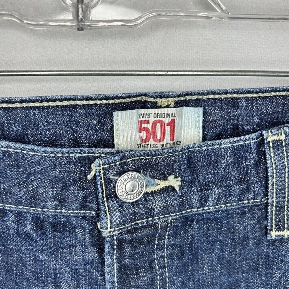 Levis 501 Jeans Regular Button Fly Straight Leg Denim Tag: 40x32 Actual: 38x30